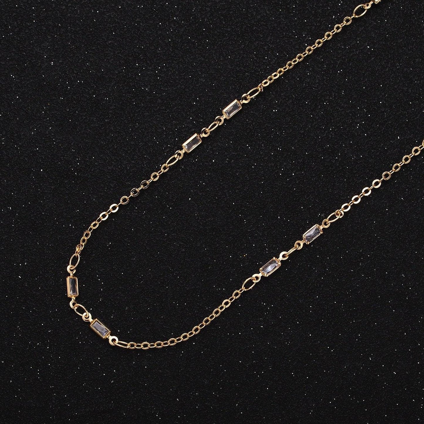 Fine chain 16k gold filled 2.5mm cz double clear baguette cable link unfinished chain in gold & silver | roll-1333 roll-1334