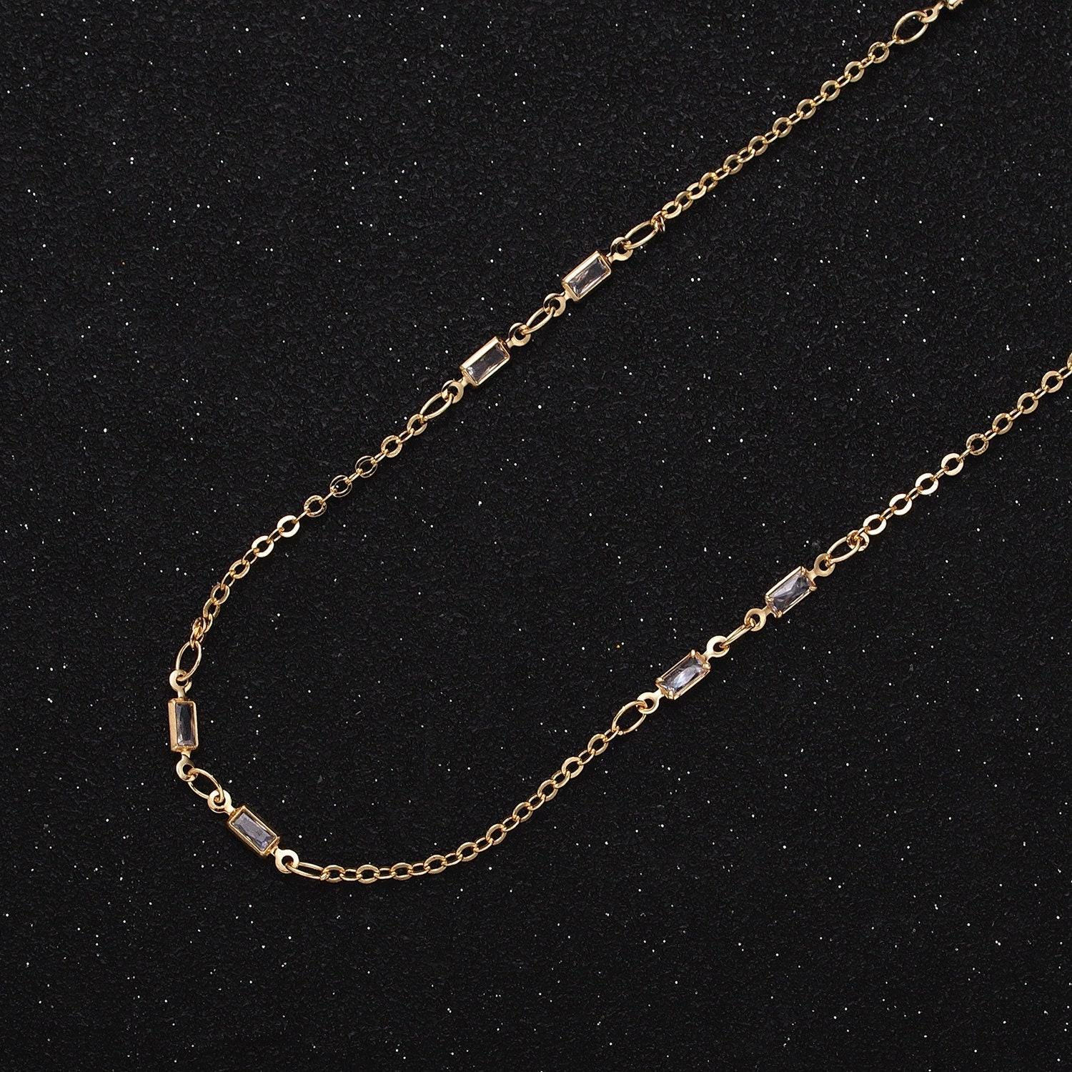 Fine chain 16k gold filled 2.5mm cz double clear baguette cable link unfinished chain in gold & silver | roll-1333 roll-1334