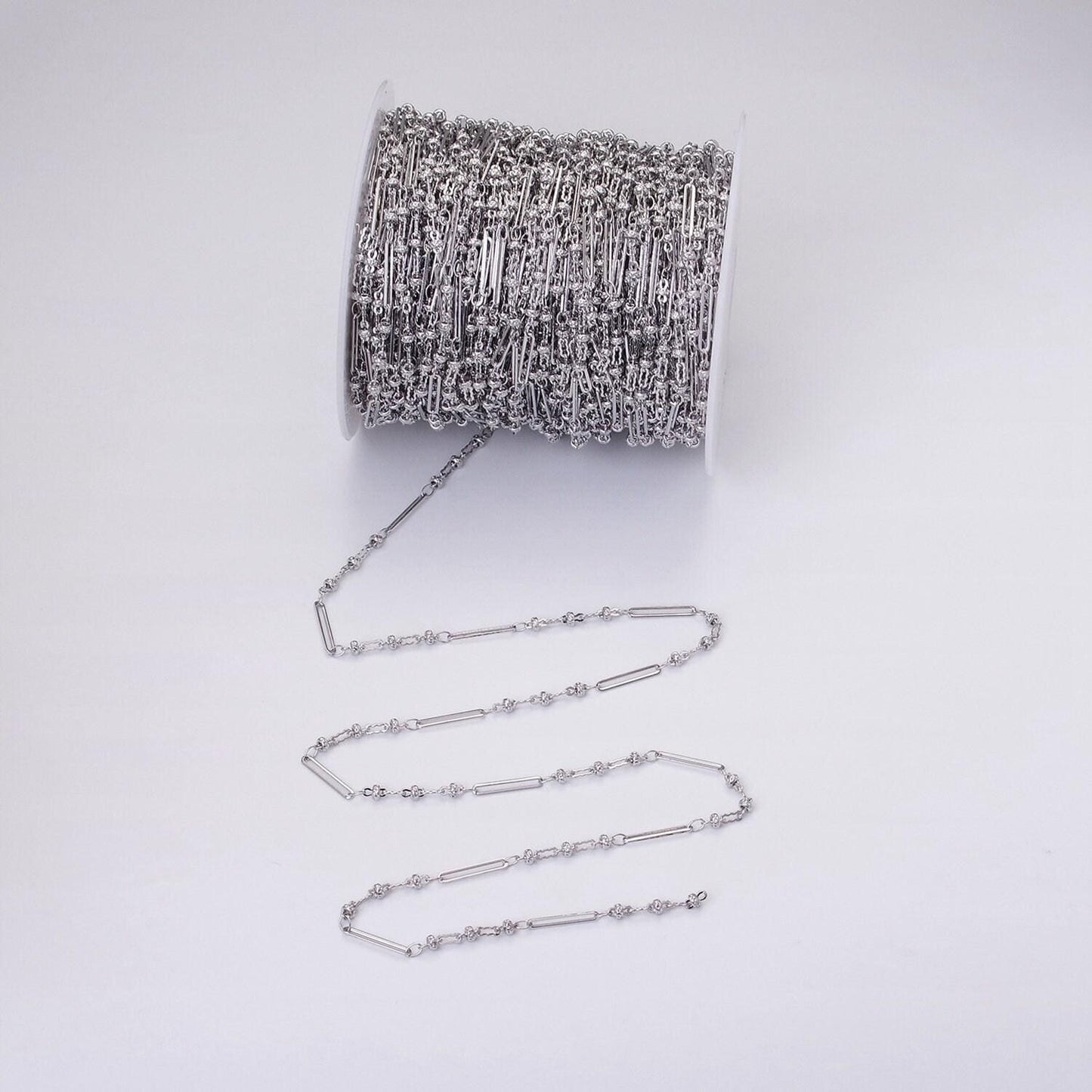 Fine chain 16k gold filled 2.5mm designed triple satellite rondel paperclip link unfinished chain in gold & silver | roll-1331 roll-1332