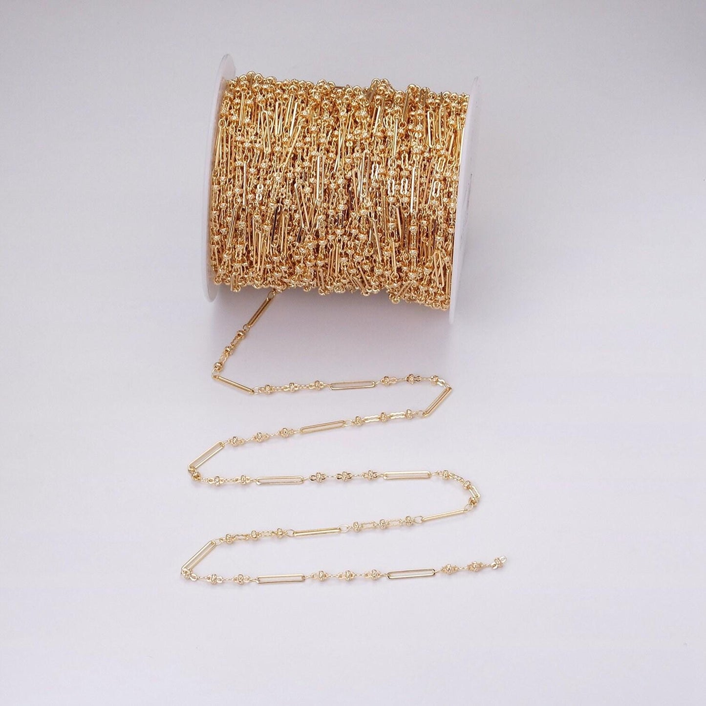 Fine chain 16k gold filled 2.5mm designed triple satellite rondel paperclip link unfinished chain in gold & silver | roll-1331 roll-1332