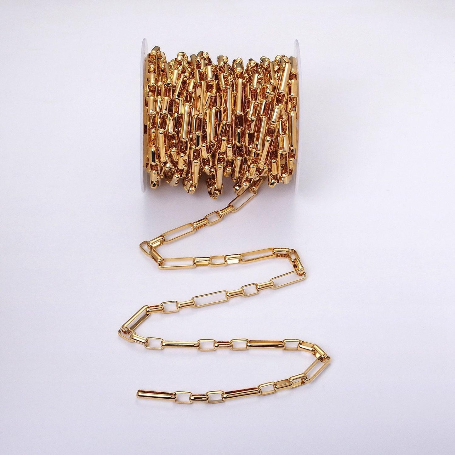Big bold 24k gold filled paper clip chain elongated cable link unfinished yard chain in gold | roll-1322