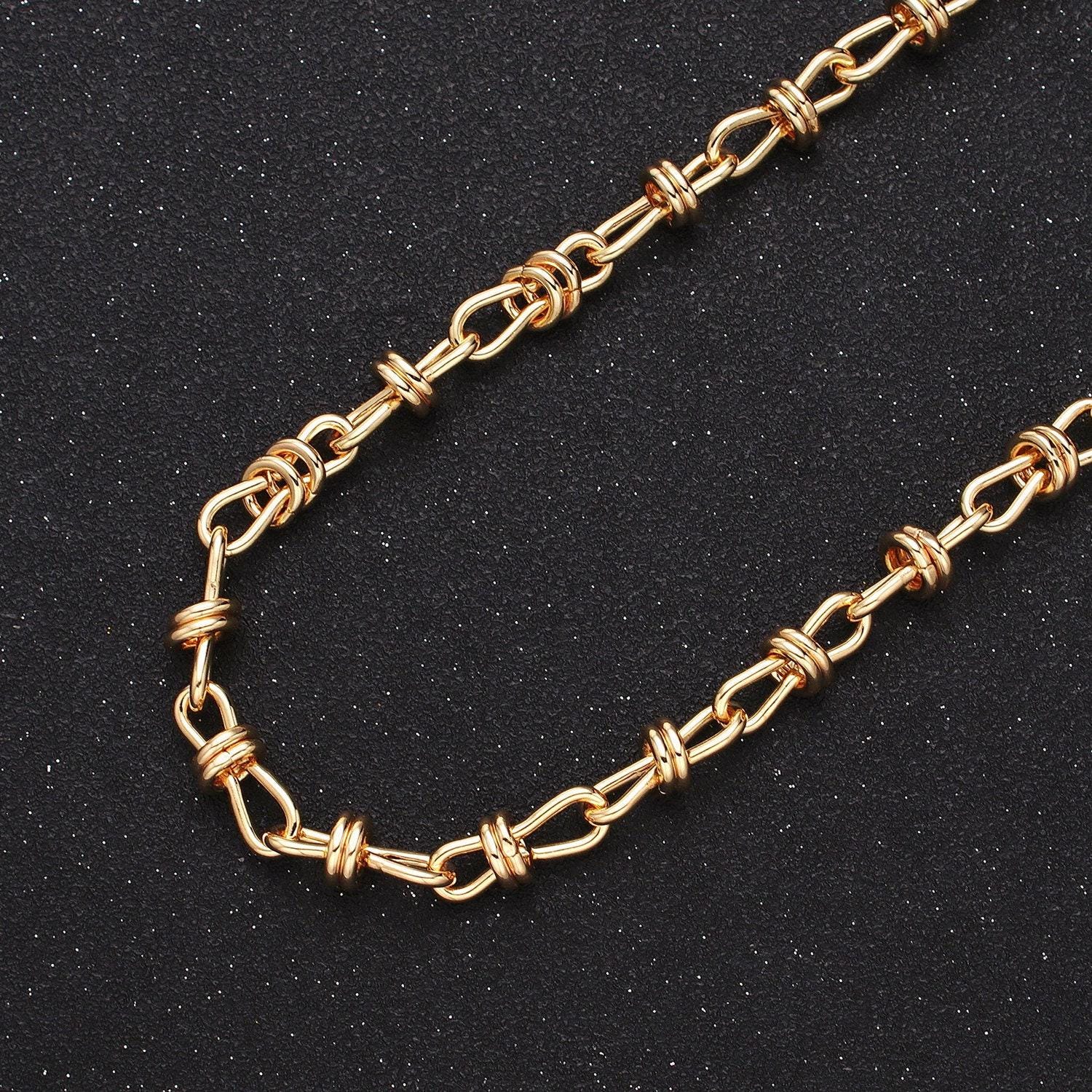Unique knot cable chain link bold 24k gold filled 6.8mm unique cable chain link unfinished yard chain in gold & silver | roll-1309 roll-1310