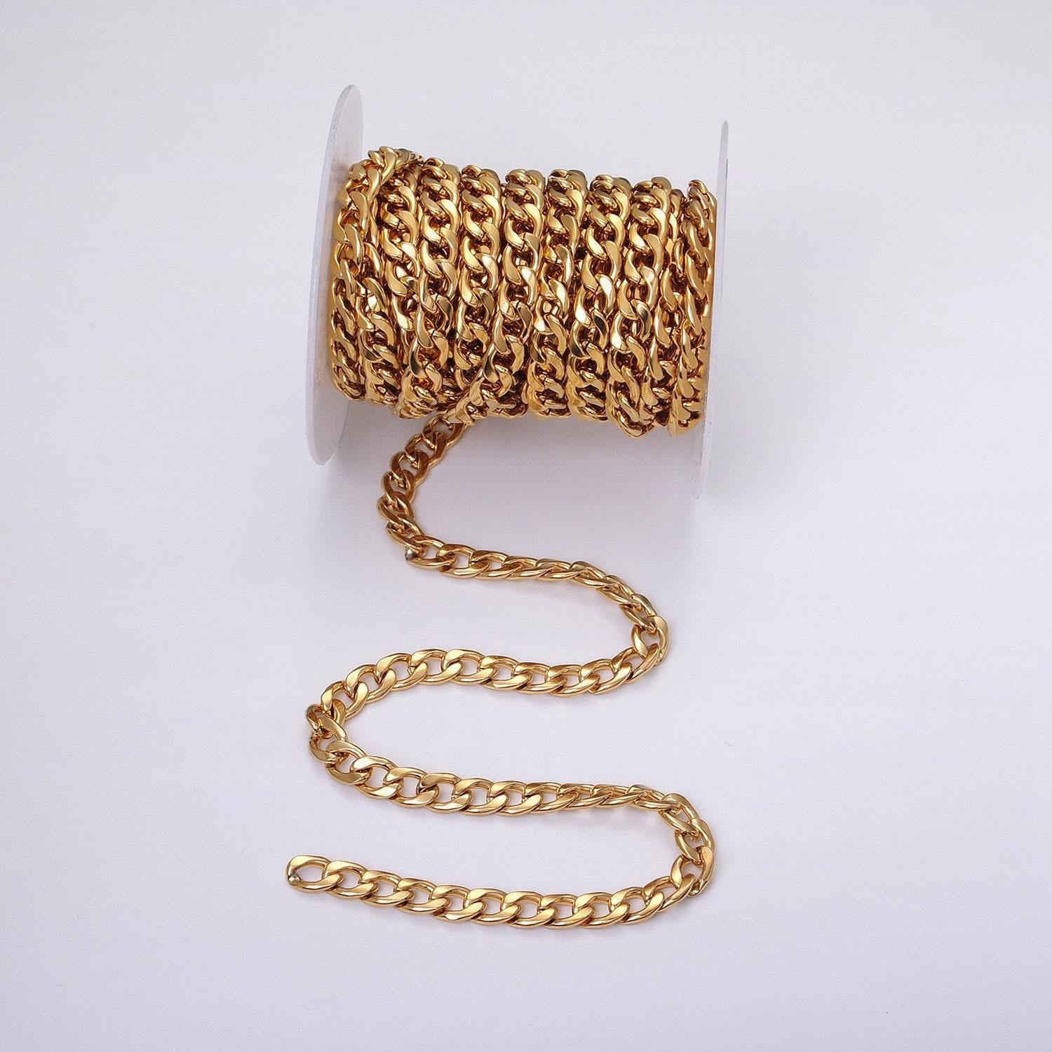 Chunky 24k gold filled 8.3mm miami cuban curb chain cable link unfinished yard chain in gold & silver | roll-1289 roll-1290