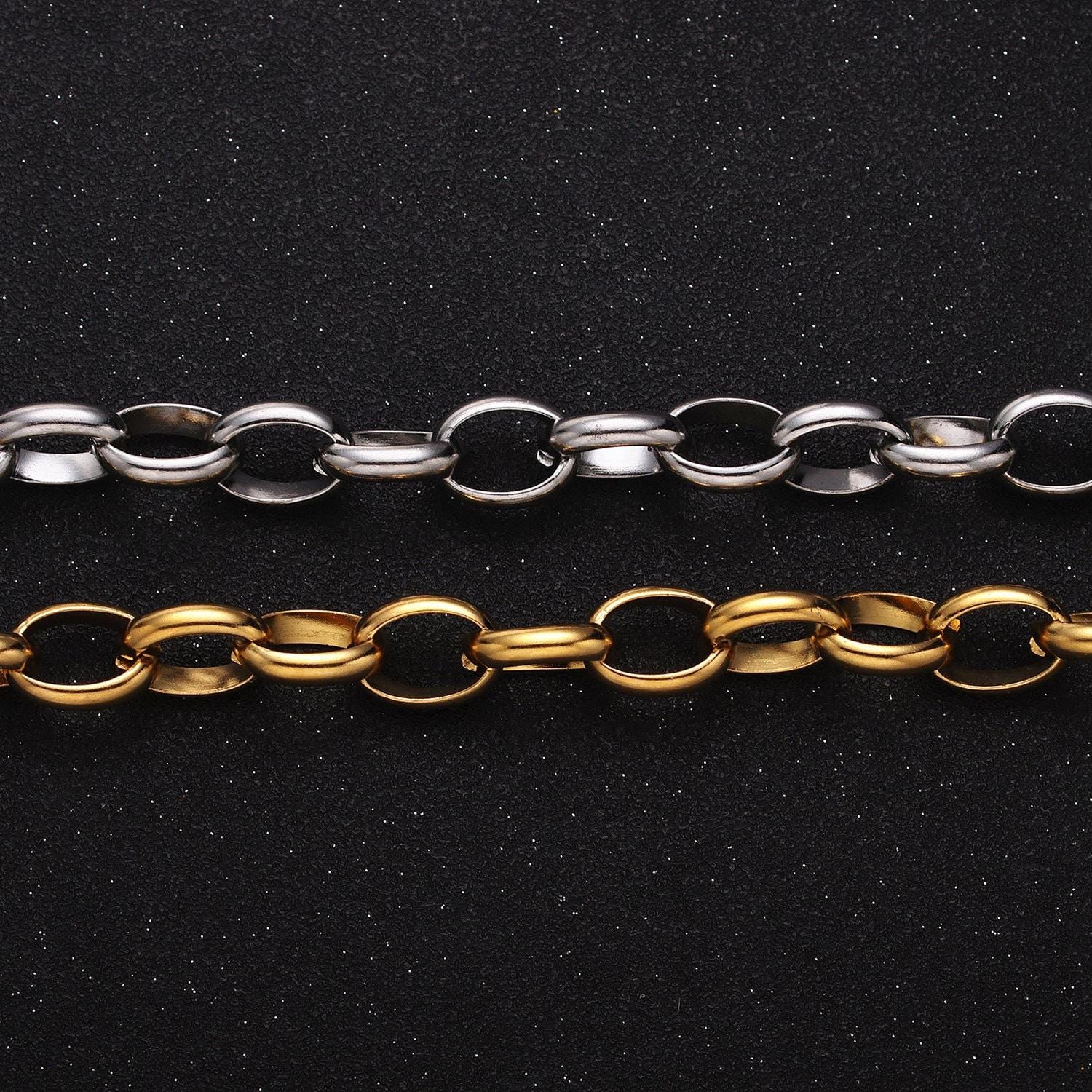 Stainless steel chunky cable chain 11mm rolo wide cable link unfinished yard chain in gold & silver | roll-1271 roll-1272