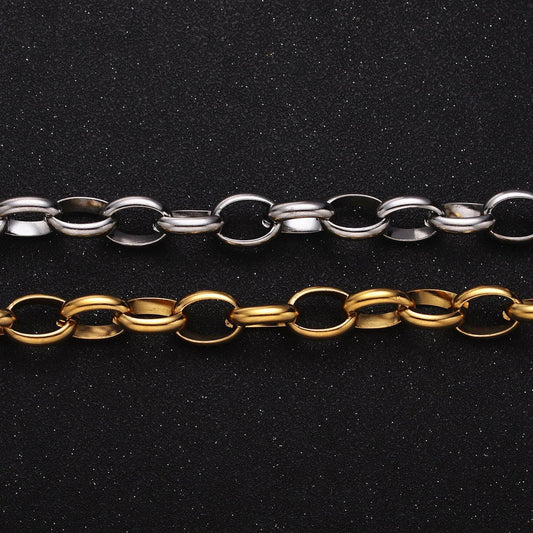 Stainless steel chunky cable chain 11mm rolo wide cable link unfinished yard chain in gold & silver | roll-1271 roll-1272