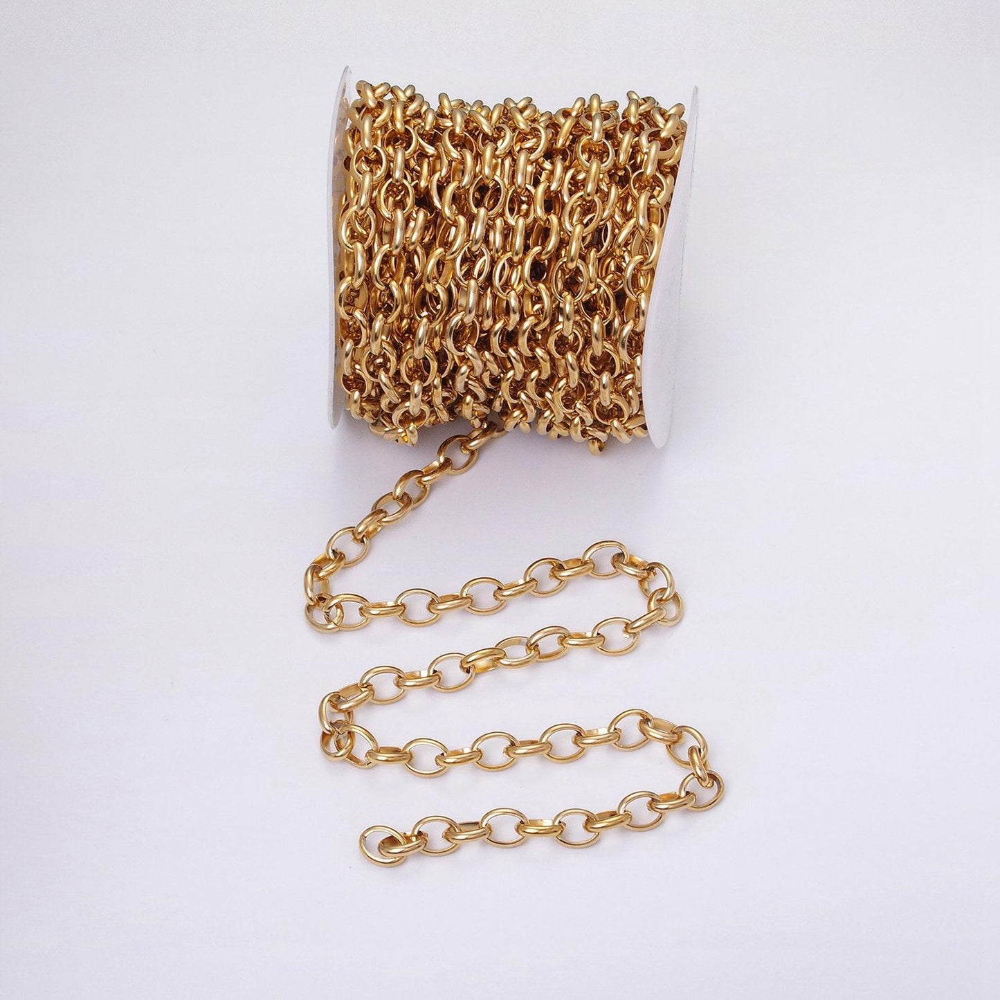 24k gold filled 7.5mm oval cable clip cable link unfinished yard chain in gold & silver | roll-1277 roll-1278