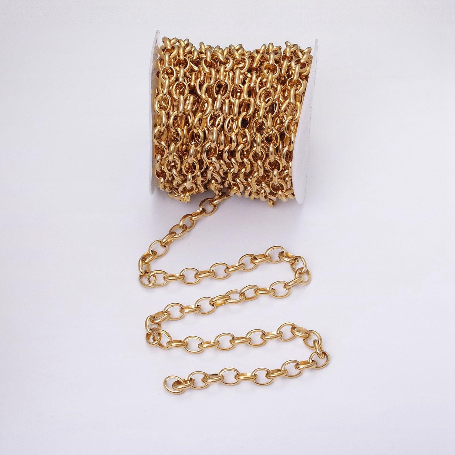 24k gold filled 7.5mm oval cable clip cable link unfinished yard chain in gold & silver | roll-1277 roll-1278
