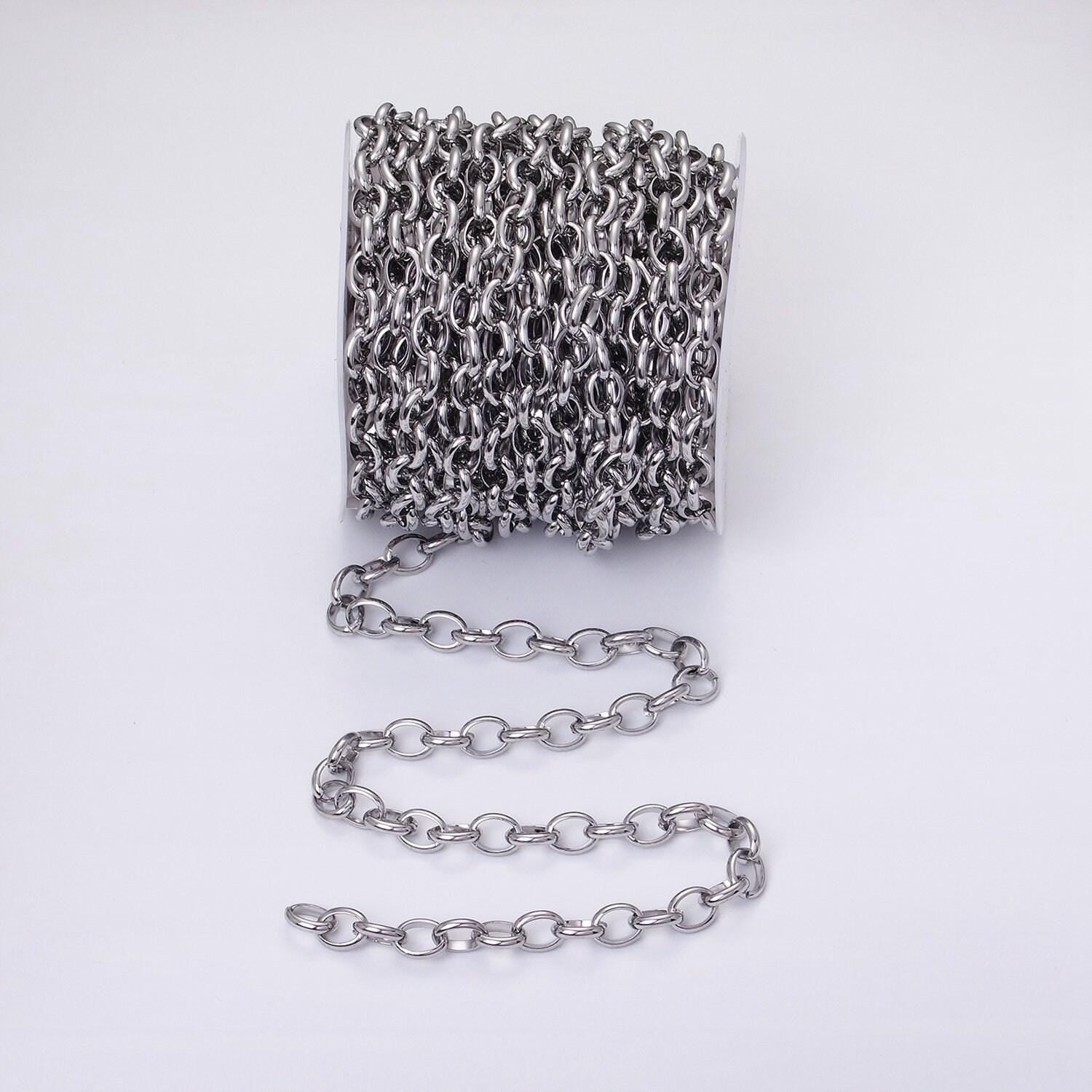 24k gold filled 7.5mm oval cable clip cable link unfinished yard chain in gold & silver | roll-1277 roll-1278