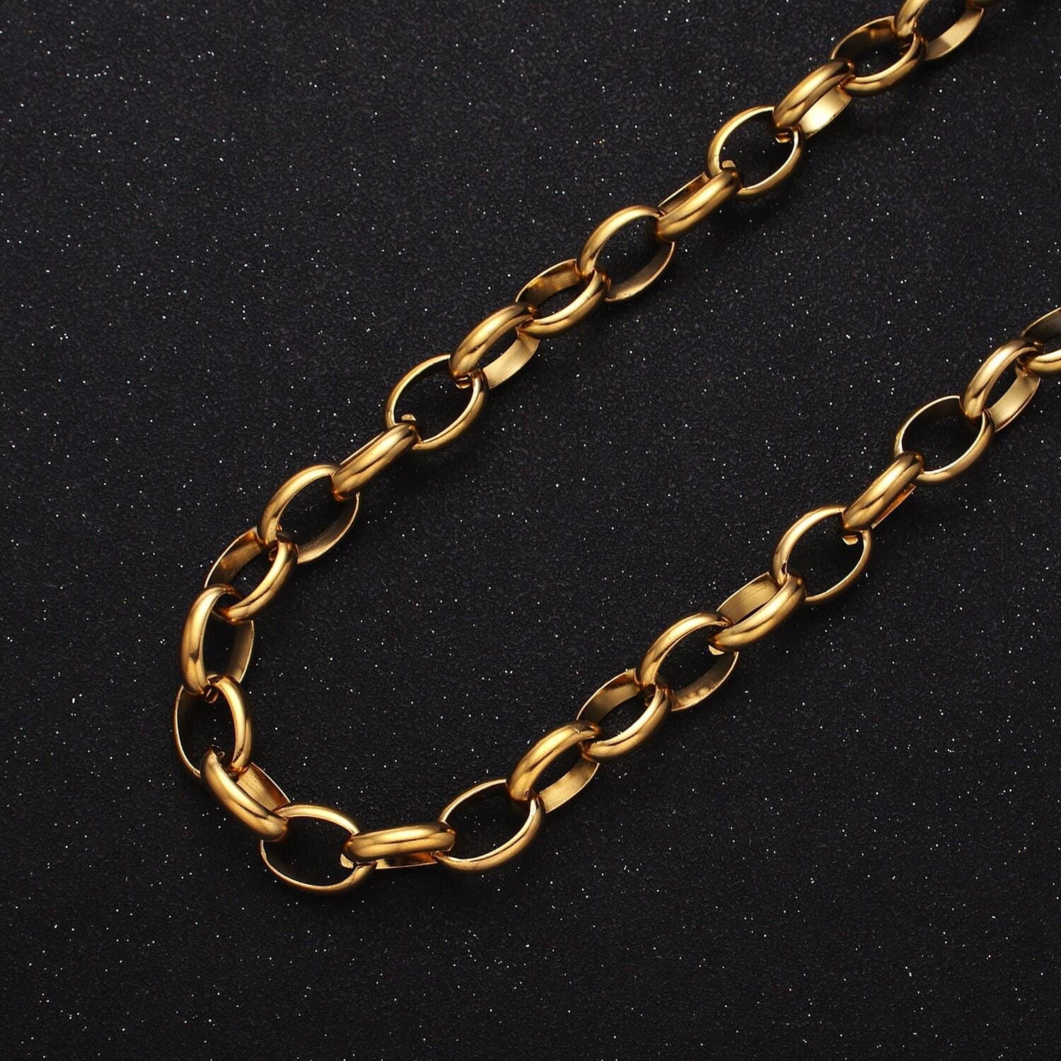 Stainless steel chunky cable chain 11mm rolo wide cable link unfinished yard chain in gold & silver | roll-1271 roll-1272