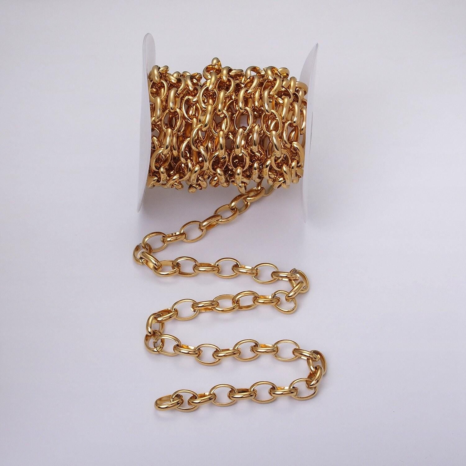 Stainless steel chunky cable chain 11mm rolo wide cable link unfinished yard chain in gold & silver | roll-1271 roll-1272