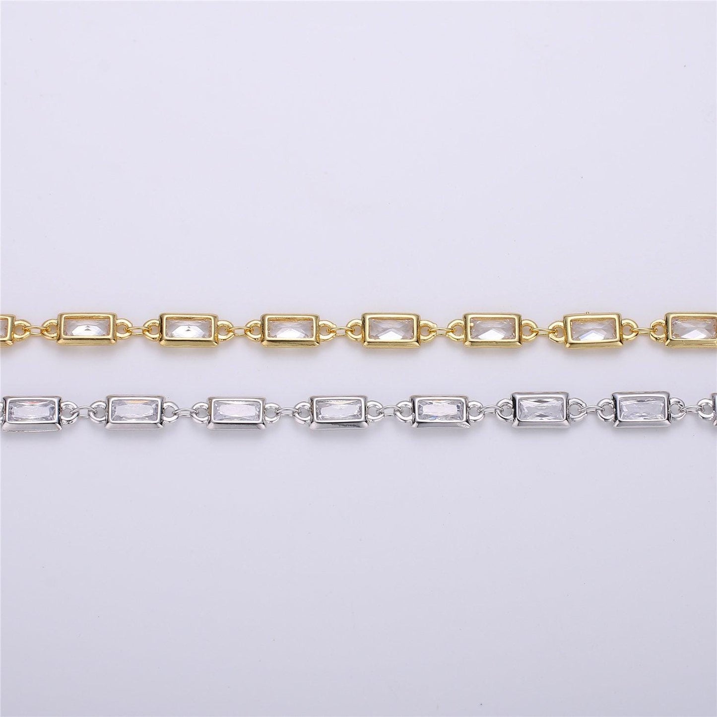 Double sided micro pave rectangle charm chain by yard, gold cz heart charm specialty link chain ,cz charm size 9x4mm, roll- 119, 119a