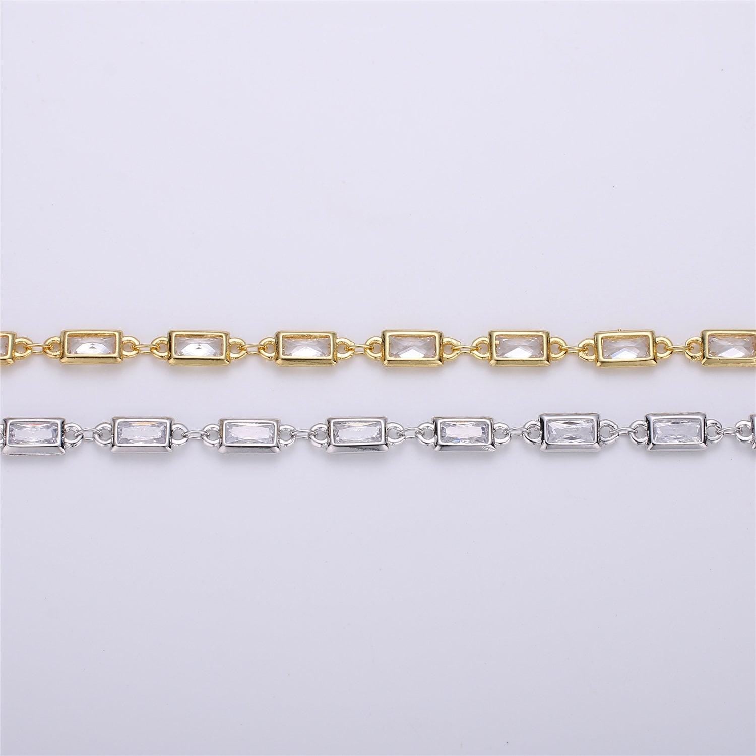 Double sided micro pave rectangle charm chain by yard, gold cz heart charm specialty link chain ,cz charm size 9x4mm, roll- 119, 119a