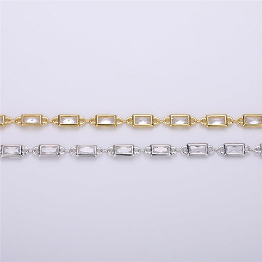 Double sided micro pave rectangle charm chain by yard, gold cz heart charm specialty link chain ,cz charm size 9x4mm, roll- 119, 119a