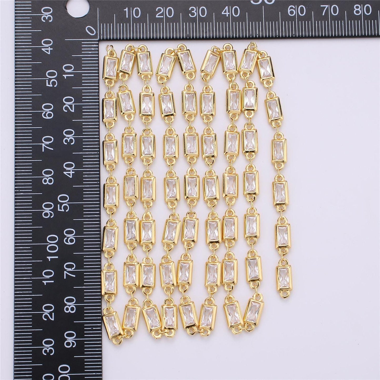 Double sided micro pave rectangle charm chain by yard, gold cz heart charm specialty link chain ,cz charm size 9x4mm, roll- 119, 119a