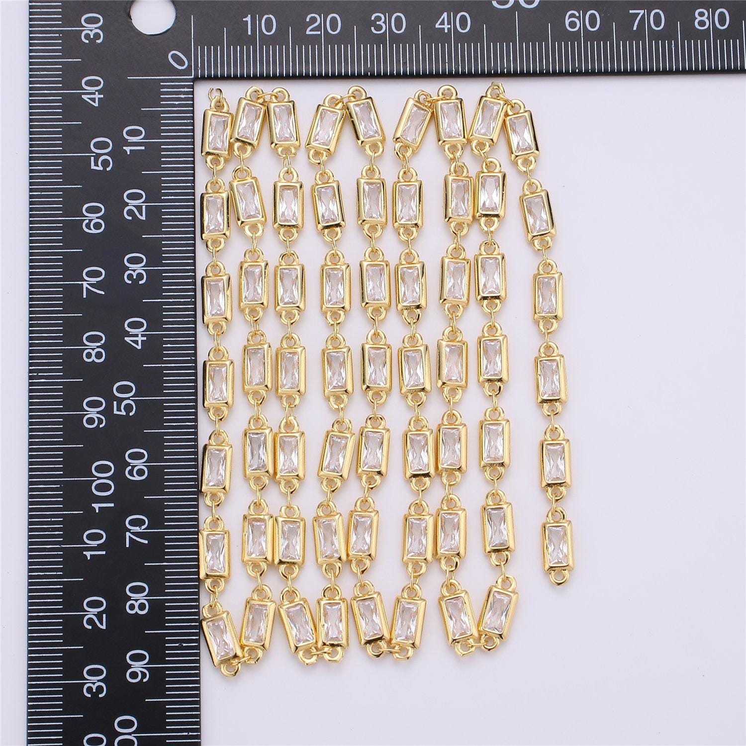 Double sided micro pave rectangle charm chain by yard, gold cz heart charm specialty link chain ,cz charm size 9x4mm, roll- 119, 119a