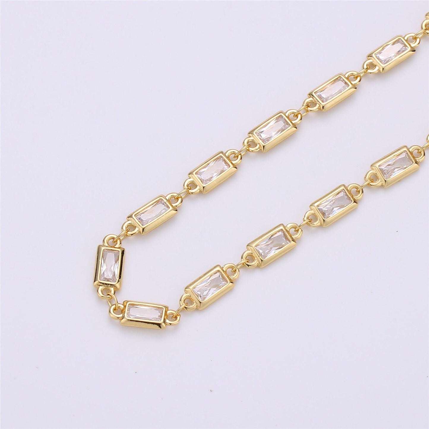 Double sided micro pave rectangle charm chain by yard, gold cz heart charm specialty link chain ,cz charm size 9x4mm, roll- 119, 119a