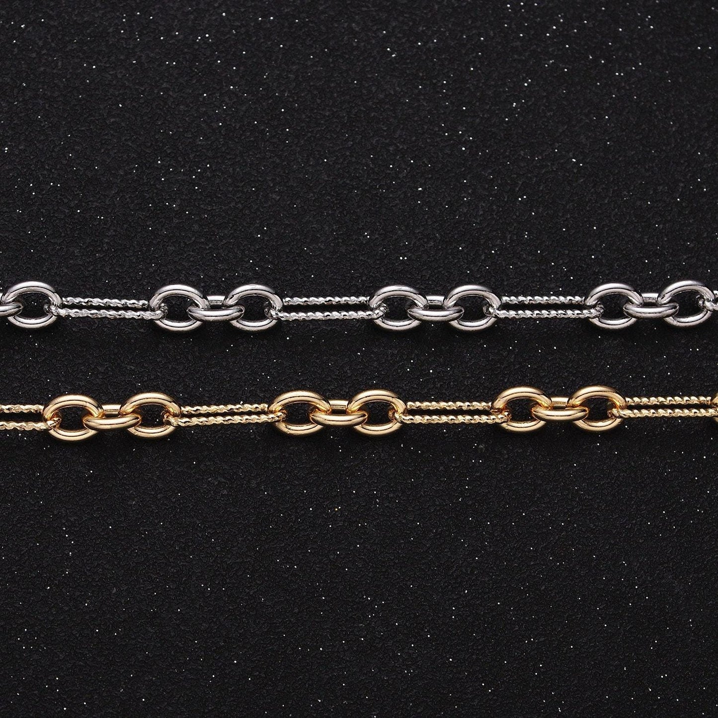 Chunky gold figaro chain by yard, link cable link elongate chain by yard, wholesale bulk roll chain jewelry making 6.2mm width, roll-1217