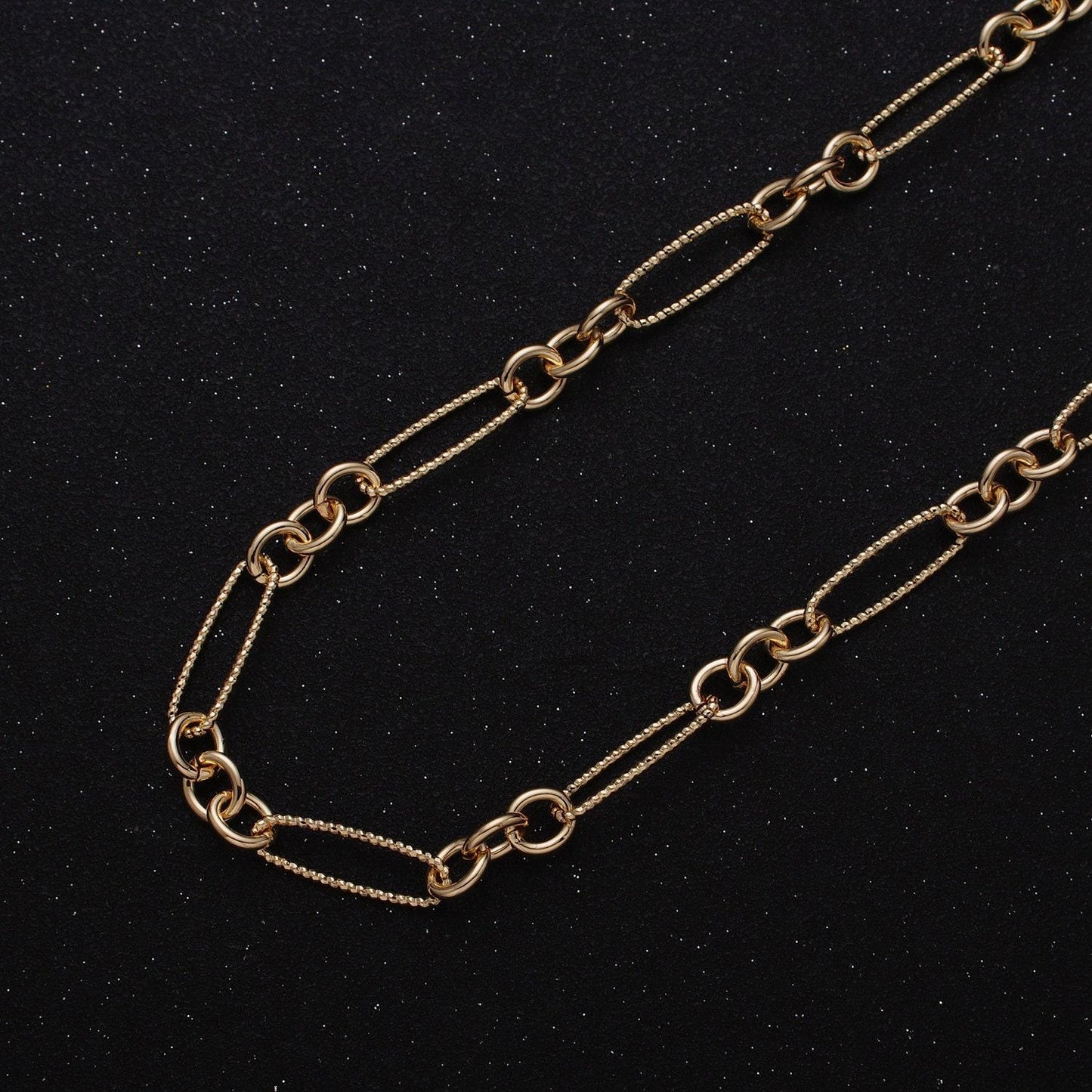 Gold oval cable stadium paperclip chain by yard, link cable rolo elongate chain wholesale bulk roll chain for jewelry making roll-1215