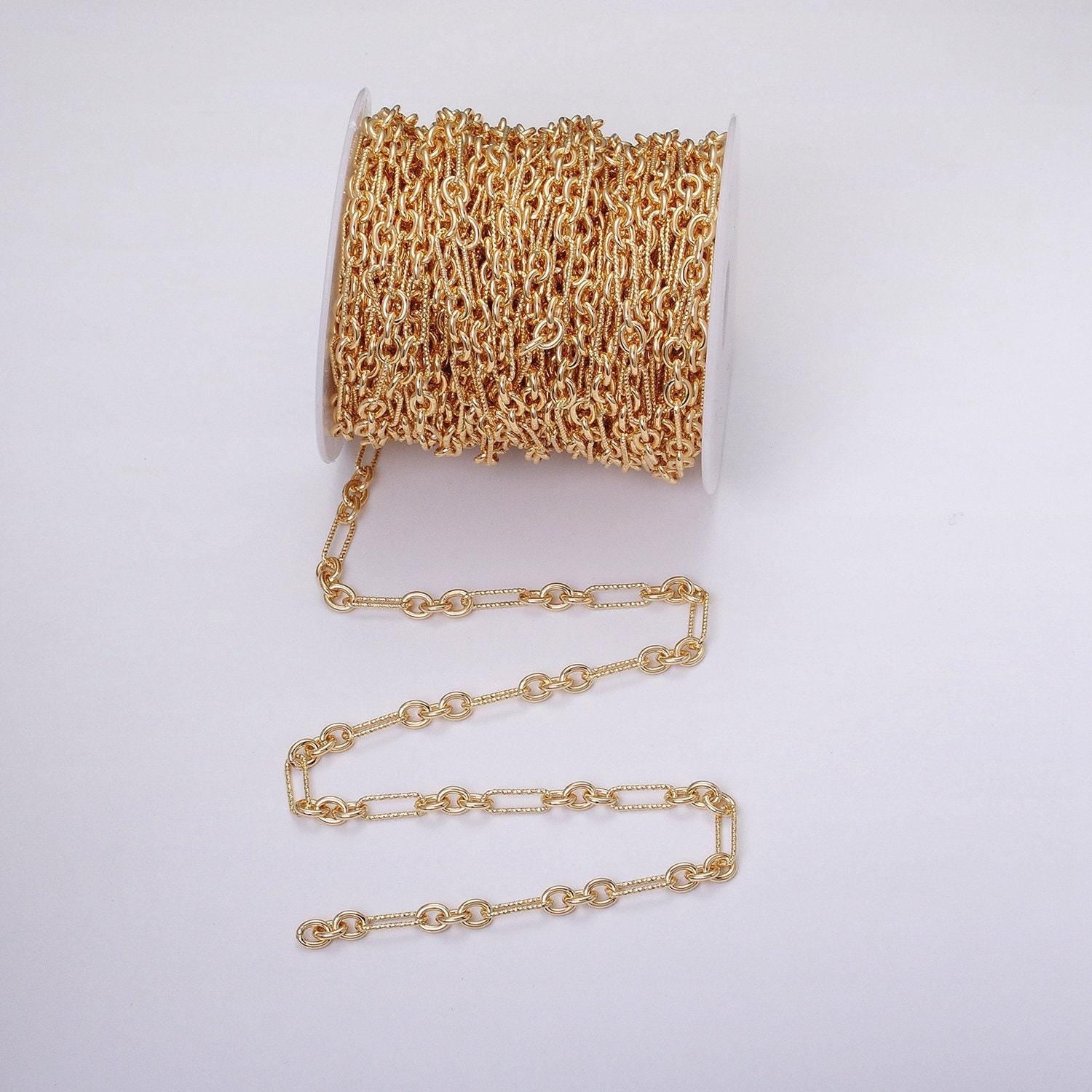 Chunky gold figaro chain by yard, link cable link elongate chain by yard, wholesale bulk roll chain jewelry making 6.2mm width, roll-1217