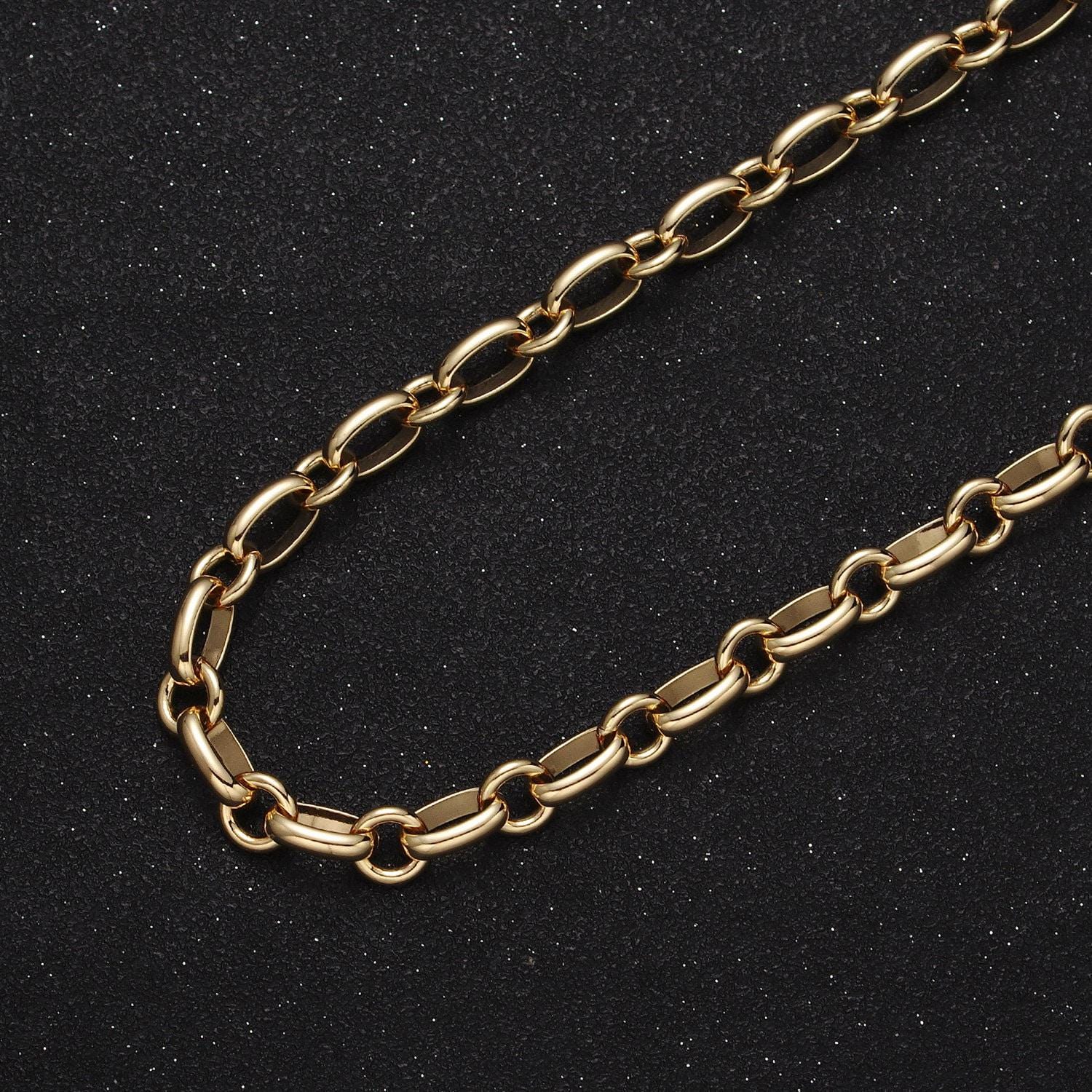 24k gold filled 7mm oval cable round rolo link unfinished statement unfinished chain jewelry making component by yard | roll-1120 roll-1206
