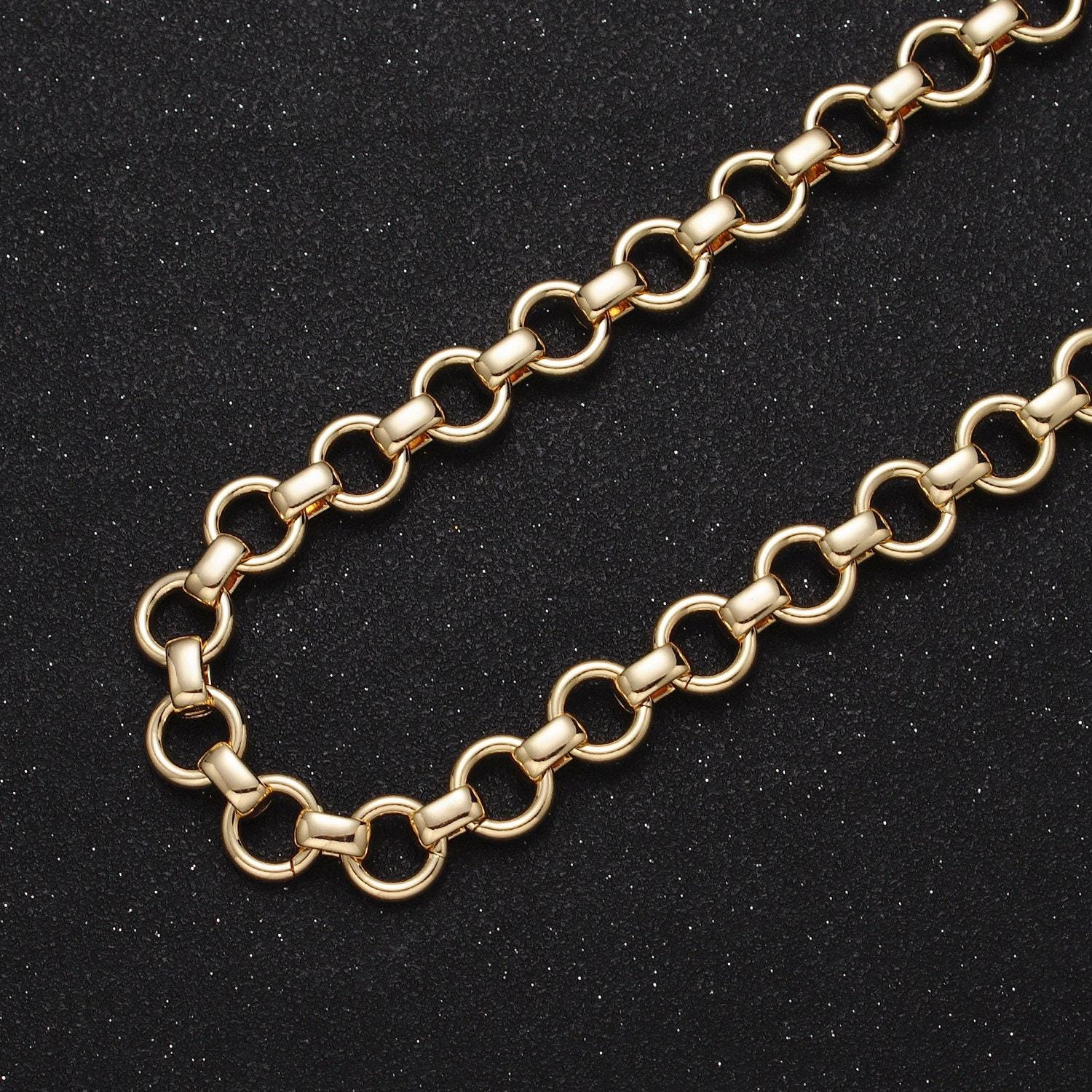 24k gold filled 10mm round rolo statement chain cable link unfinished wholesale bulk chain by yard | roll-1128 roll-1201