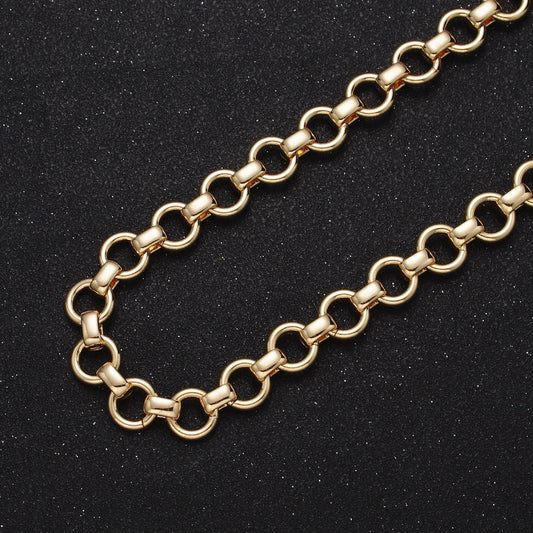 24k gold filled 10mm round rolo statement chain cable link unfinished wholesale bulk chain by yard | roll-1128 roll-1201
