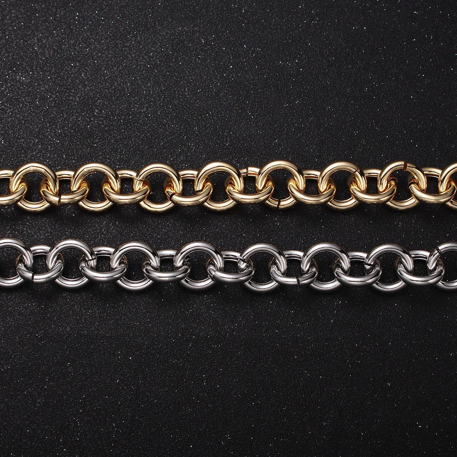 24k, white gold filled 13mm round rolo statement designed unfinished jewelry making chain in gold & silver by yard | roll-1189, roll-1190