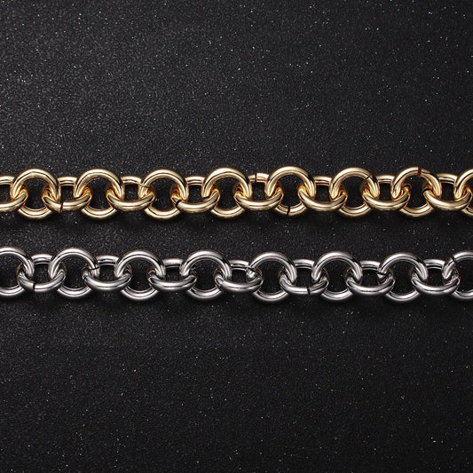 24k, white gold filled 13mm round rolo statement designed unfinished jewelry making chain in gold & silver by yard | roll-1189, roll-1190
