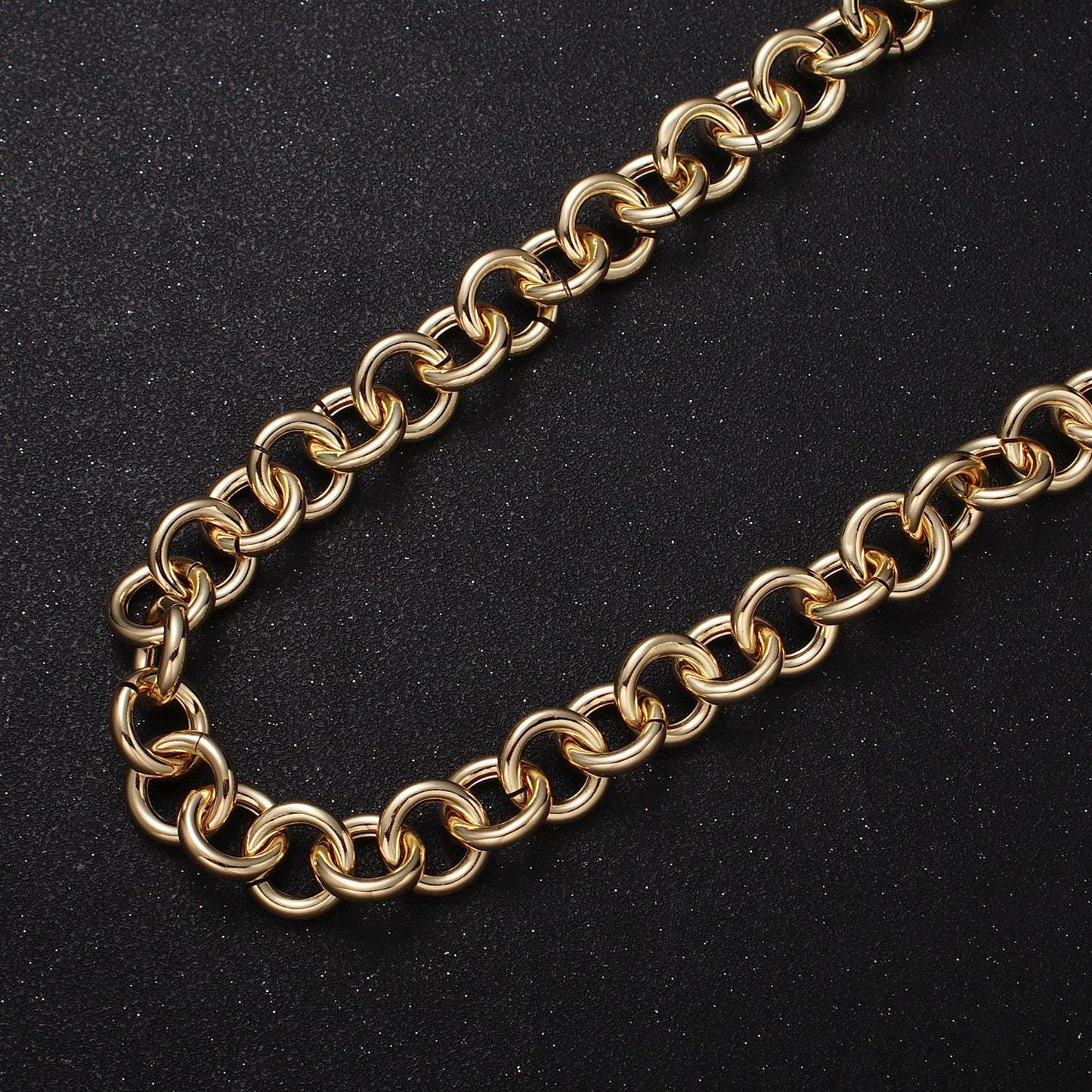 24k, white gold filled 13mm round rolo statement designed unfinished jewelry making chain in gold & silver by yard | roll-1189, roll-1190