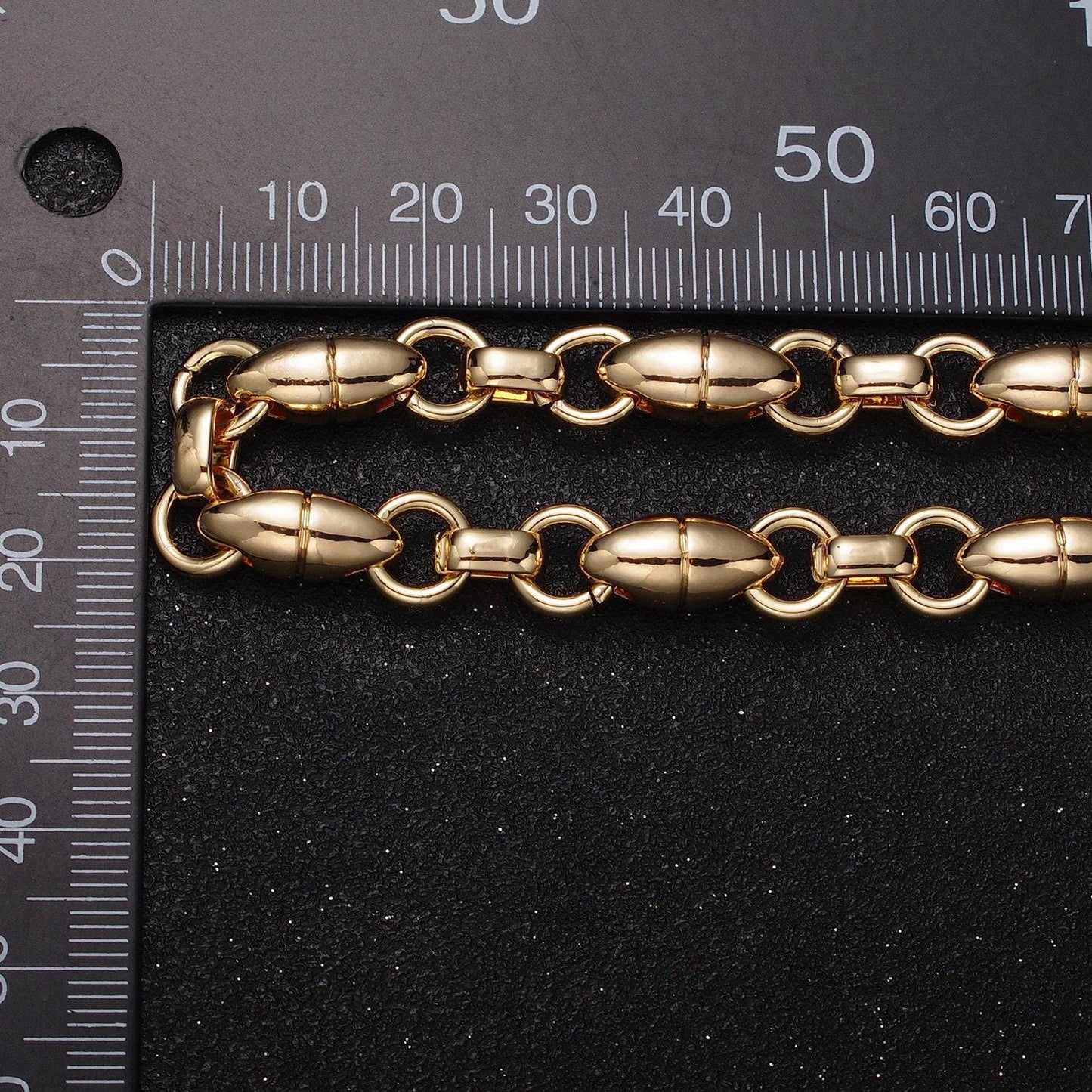16k gold filled designed oval pill rolo link unfinished jewelry making statement chain by yard in gold & silver | roll-1167 roll-1168