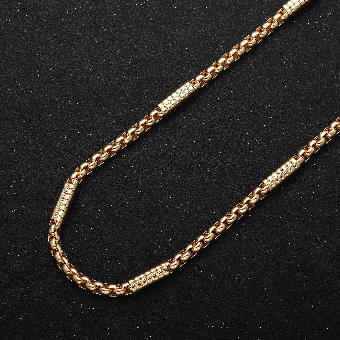 Gold filled 3mm, 4mm box textured striped tube unfinished unique gold, silver chain by yard | roll-1055, roll-1102, roll-1056, roll-1117