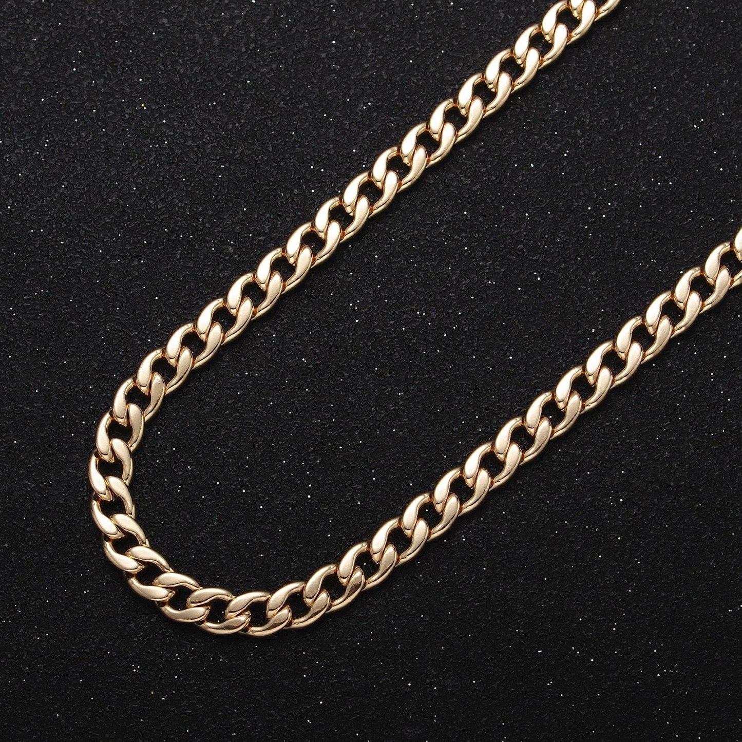 Gold filled 5mm statement flat concave cuban curb unfinished minimalist jewelry making gold, silver chain by yard | roll-1058 roll-1104