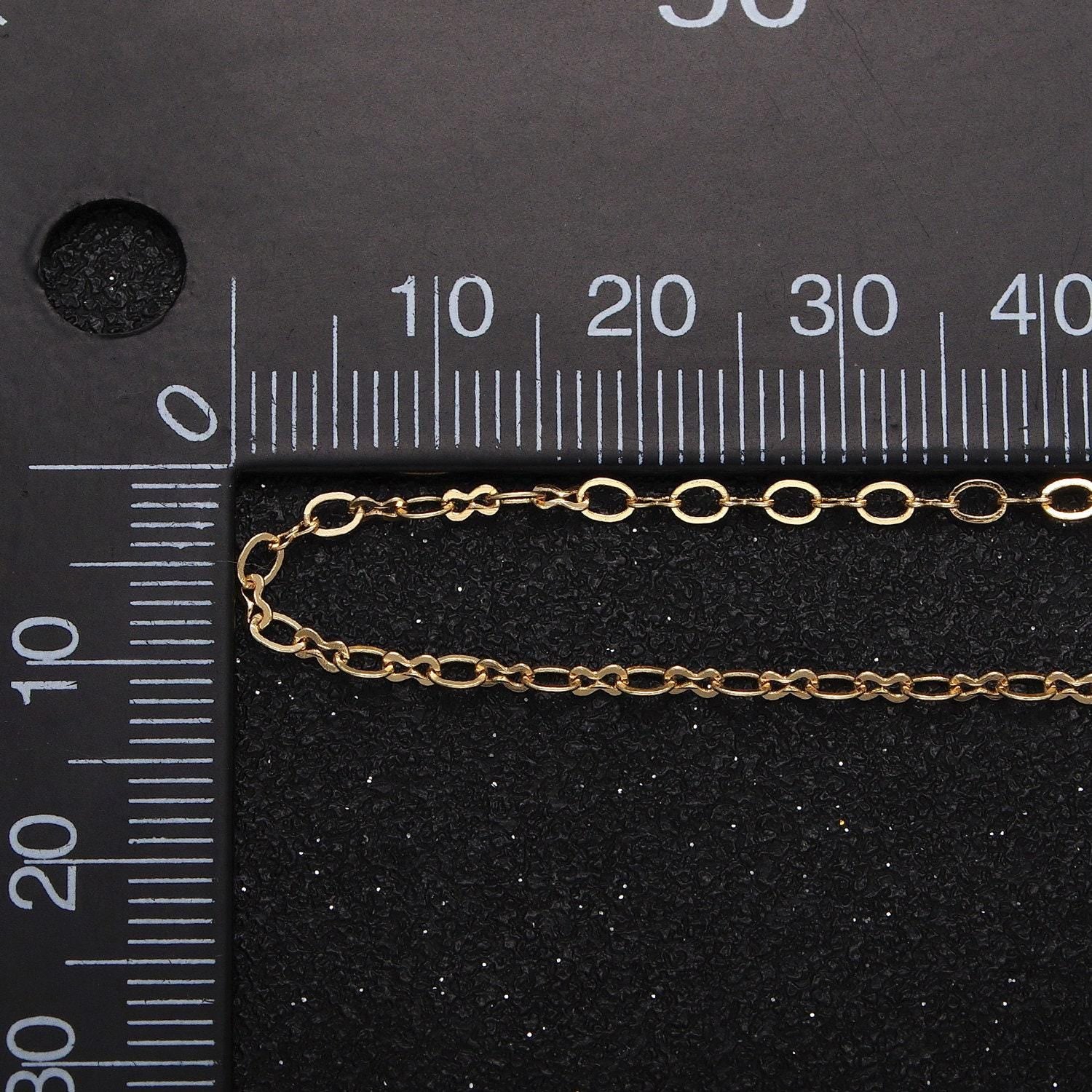 Dainty gold filled 2.2mm cable figure eight 8 link unfinished chain by yard for jewelry making in gold & silver | roll-1039 roll-1098