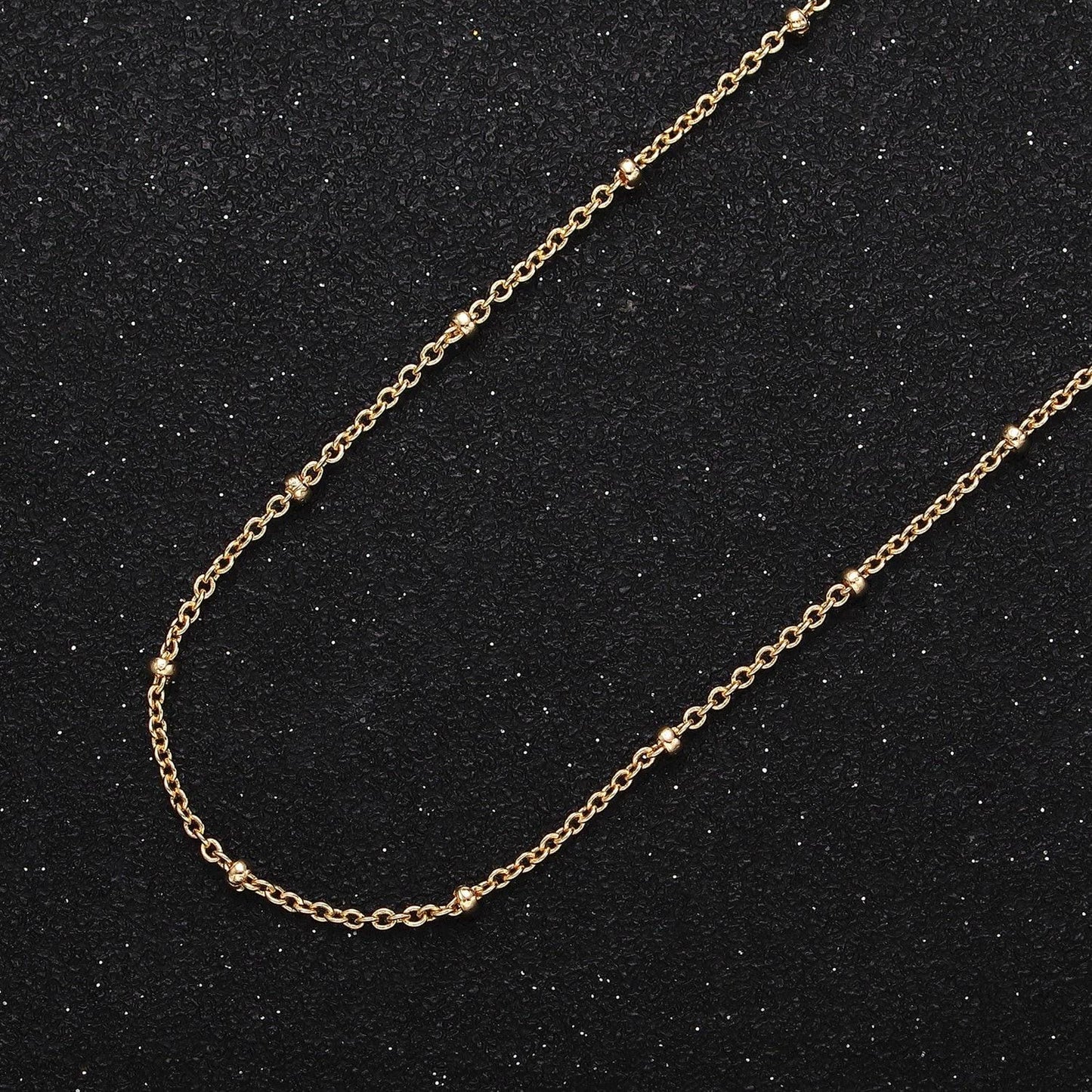 Dainty 24k white gold filled 1.8mm satellite bead 1.2mm rolo unfinished gold, silver jewelry making chain by yard | roll-1040 roll-1095