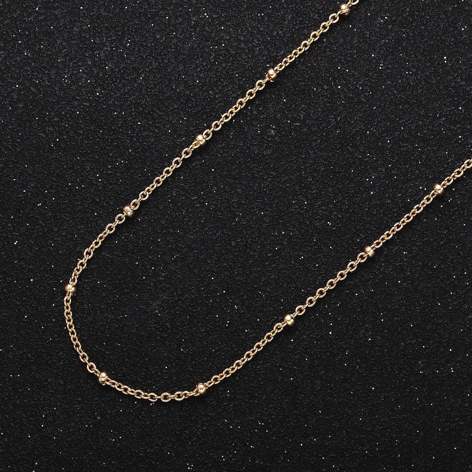 Dainty 24k white gold filled 1.8mm satellite bead 1.2mm rolo unfinished gold, silver jewelry making chain by yard | roll-1040 roll-1095