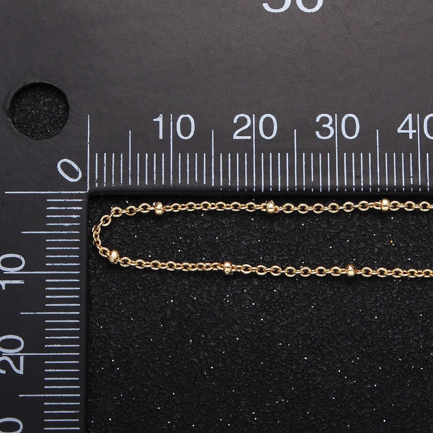 Dainty 24k white gold filled 1.8mm satellite bead 1.2mm rolo unfinished gold, silver jewelry making chain by yard | roll-1040 roll-1095