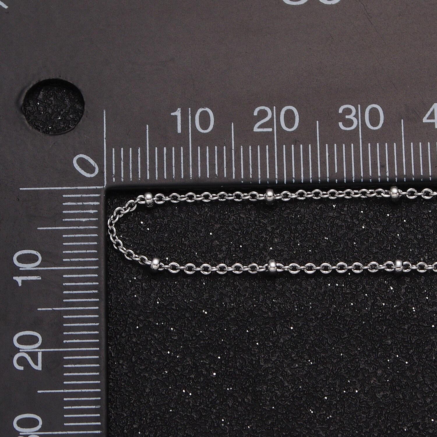Dainty 24k white gold filled 1.8mm satellite bead 1.2mm rolo unfinished gold, silver jewelry making chain by yard | roll-1040 roll-1095