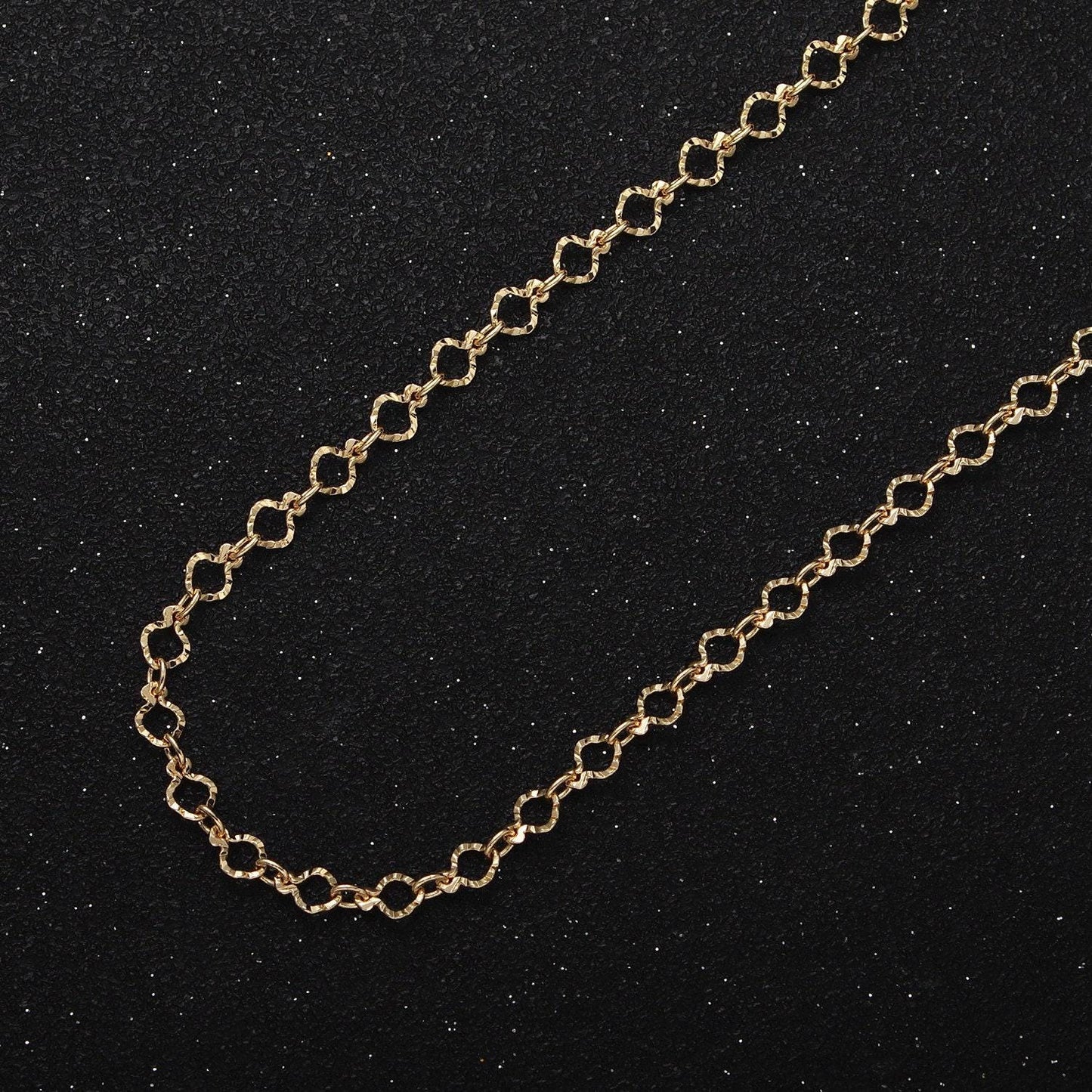 24k gold filled hammered oval rolo fish-shaped 3.5mm geometric unfinished gold, silver yard chain for jewelry making | roll-1063, roll-1091