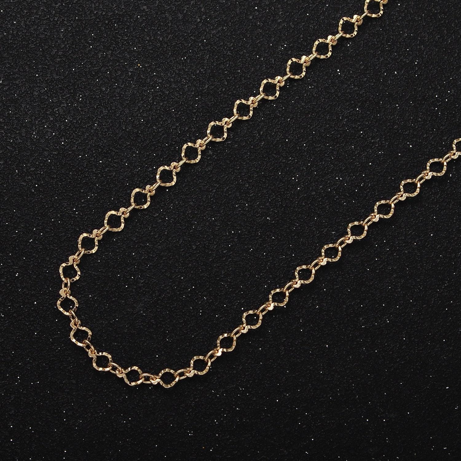 24k gold filled hammered oval rolo fish-shaped 3.5mm geometric unfinished gold, silver yard chain for jewelry making | roll-1063, roll-1091