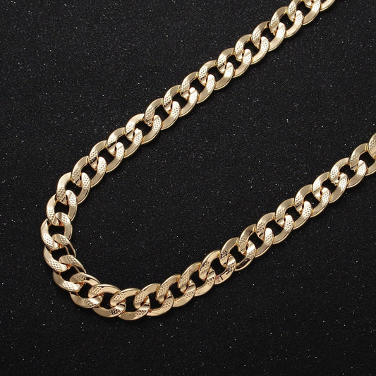 Gold filled 8.5mm dotted textured flat cuban concave curb unfinished jewelry making gold, silver statement yard chain | roll-1052 roll-1080