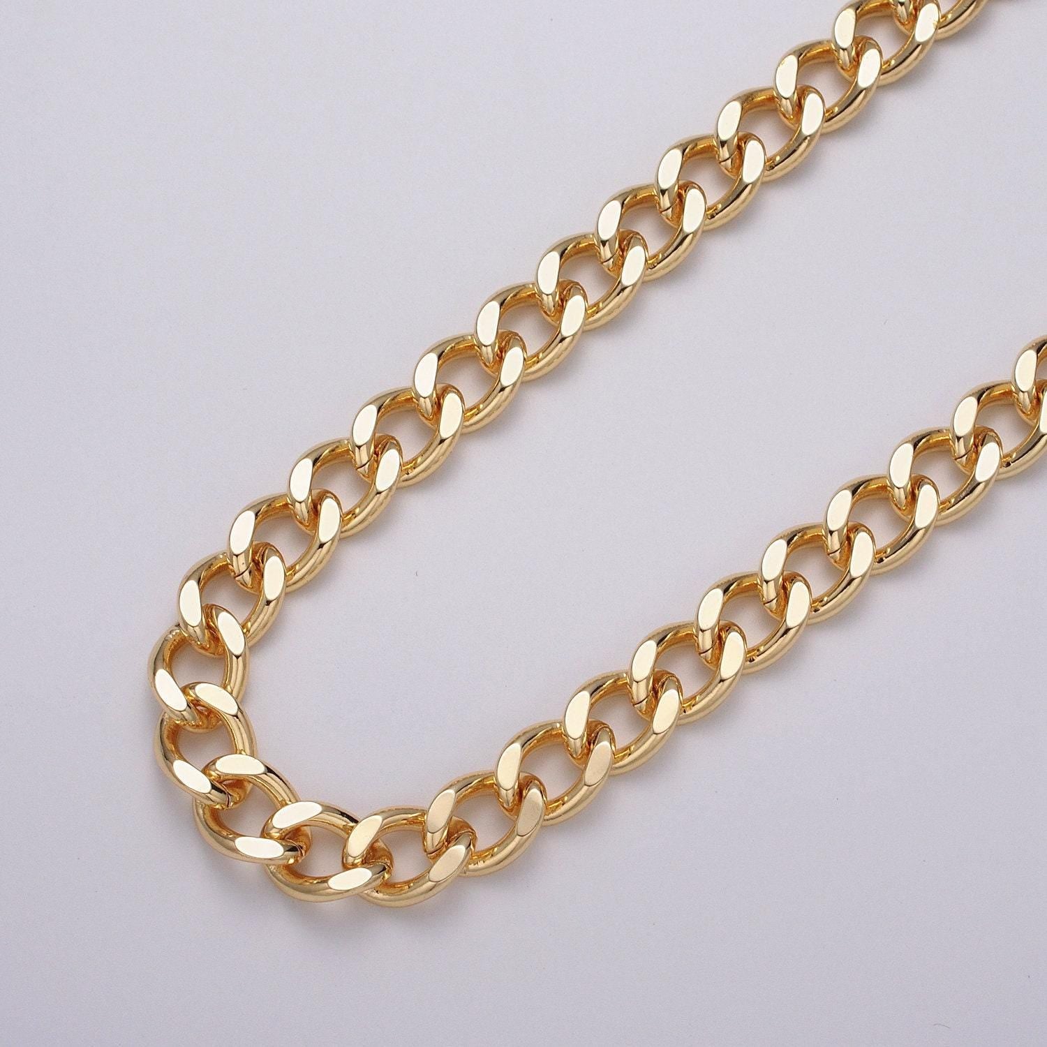 Bold gold miami cuban chain chunky heavy curb link gold, silver chain 10mm width for statement jewelry necklace | roll-1066 roll-1078