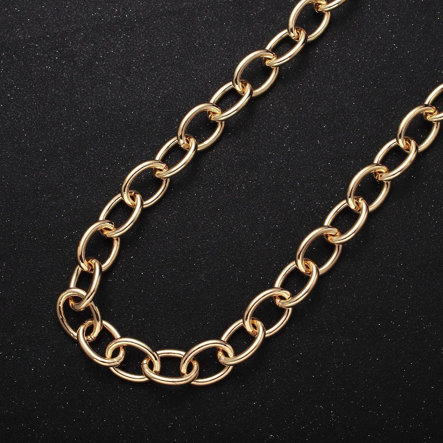 24k gold filled statement 12mm rolo cable round oval unfinished gold, silver chain by yard for jewelry making | roll-1067, roll-1077