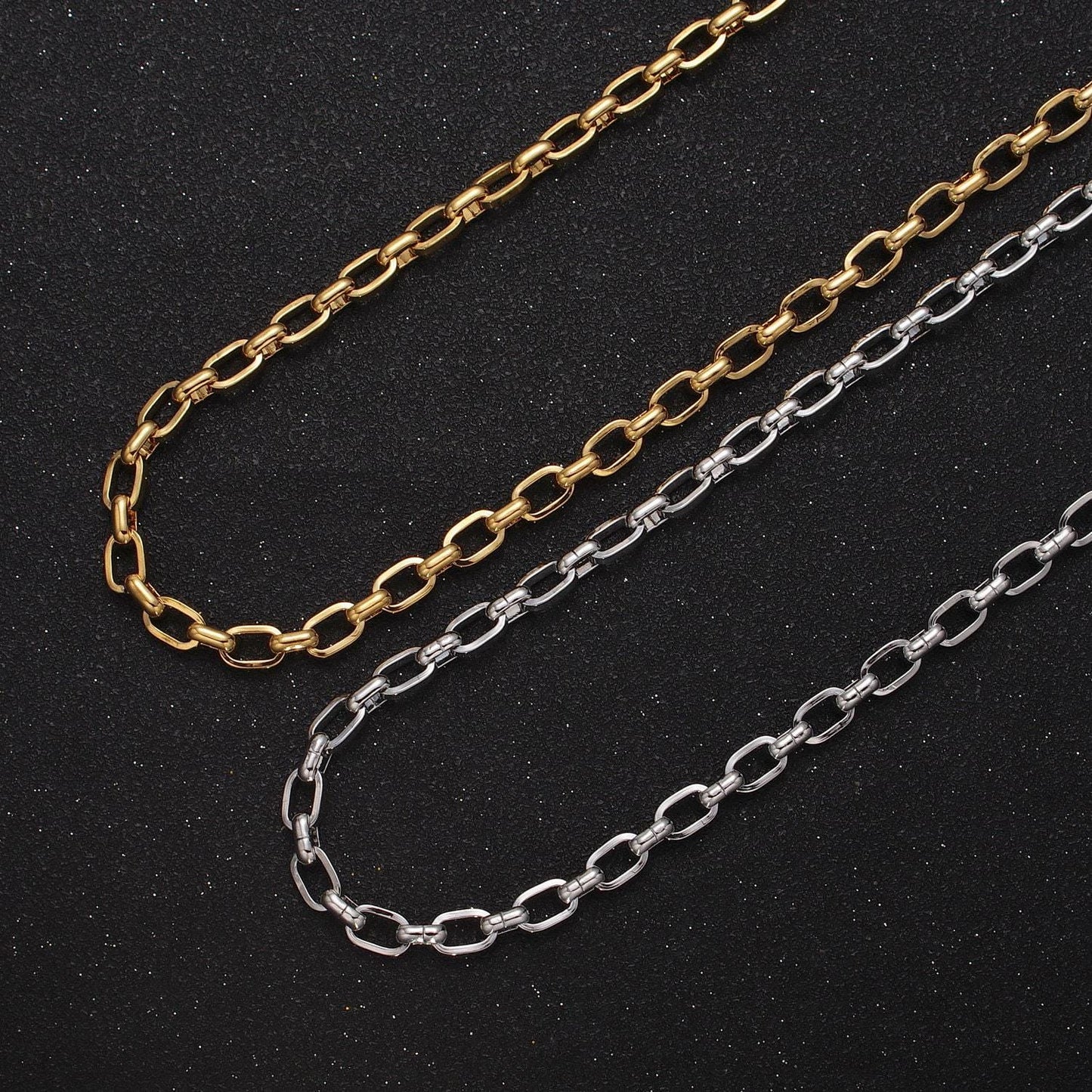 24k gold filled 6.6mm x 4.4mm cable paperclip unfinished bulk wholesale gold, silver chain | roll-1002 roll-1003