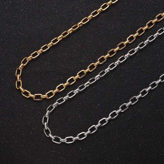 24k gold filled 6.6mm x 4.4mm cable paperclip unfinished bulk wholesale gold, silver chain | roll-1002 roll-1003