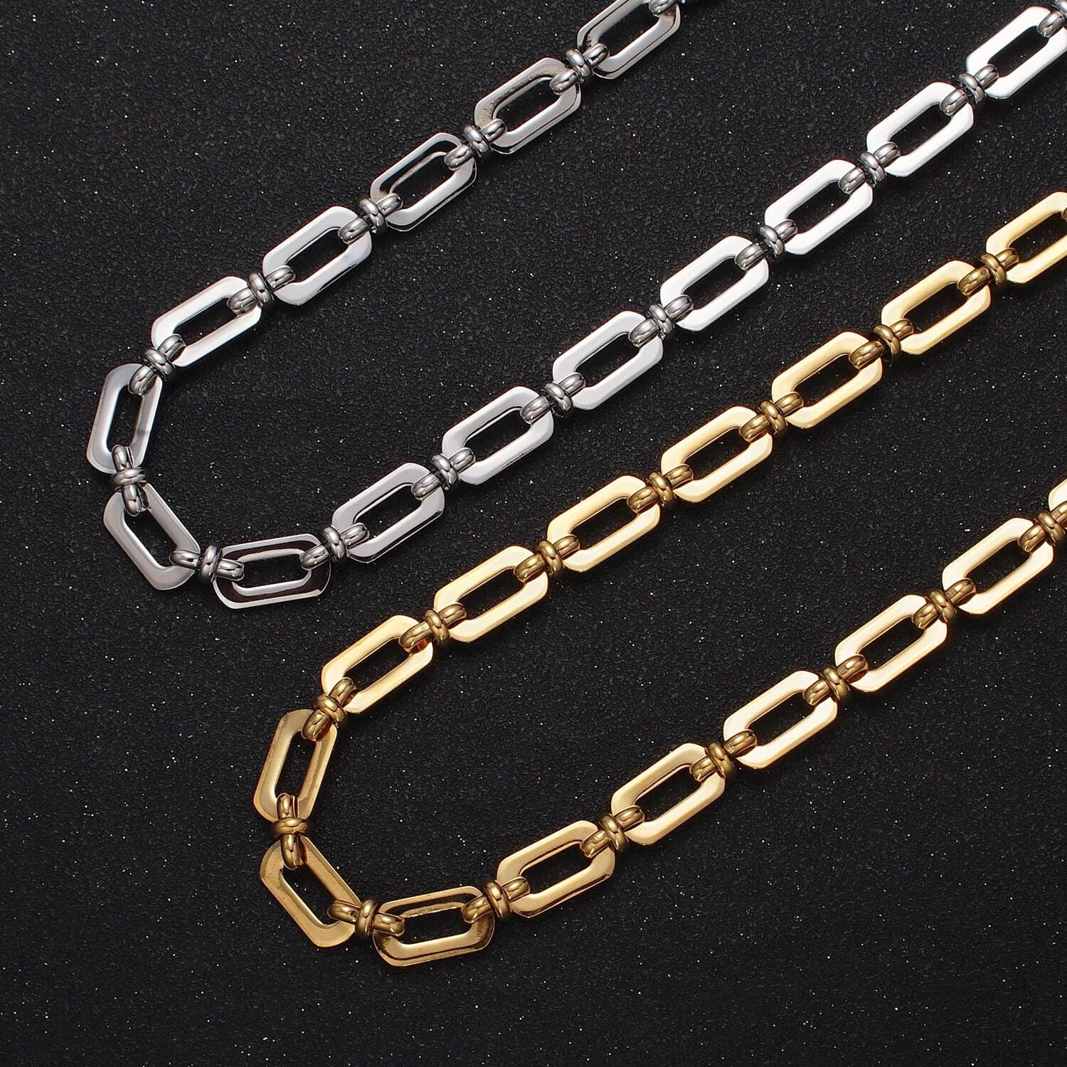 7.3mm designed unfinished statement chain, paperclip w. figure eight bulk chain in gold & silver | roll-1000, roll-1001