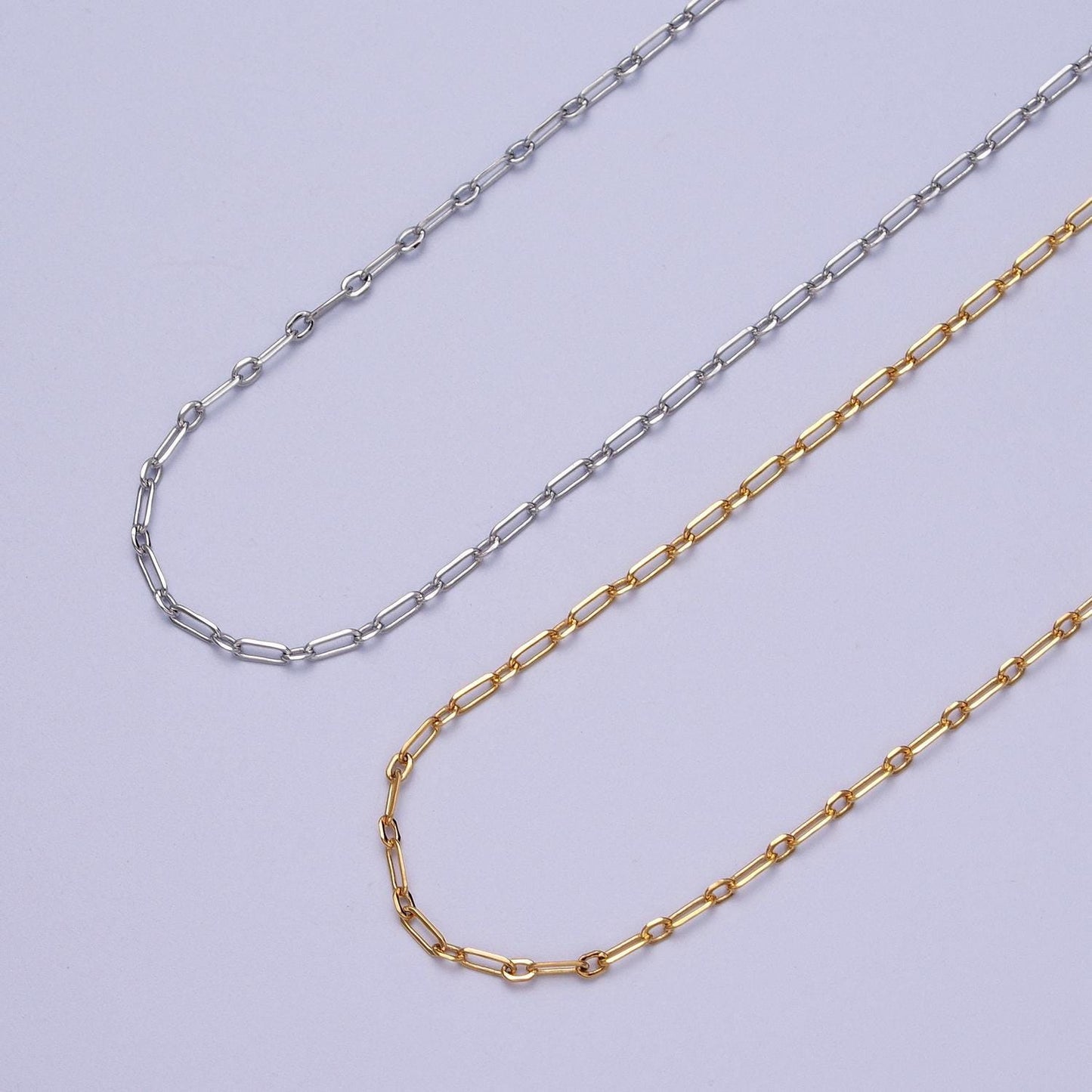 24k gold filled silver dainty 1.8mm flat edge paper clip cable link wholesale jewelry making unfinished chain | roll-971