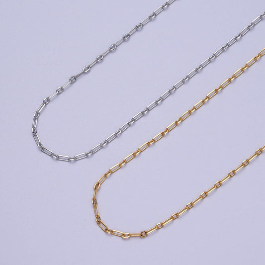24k gold filled silver dainty 1.8mm flat edge paper clip cable link wholesale jewelry making unfinished chain | roll-971