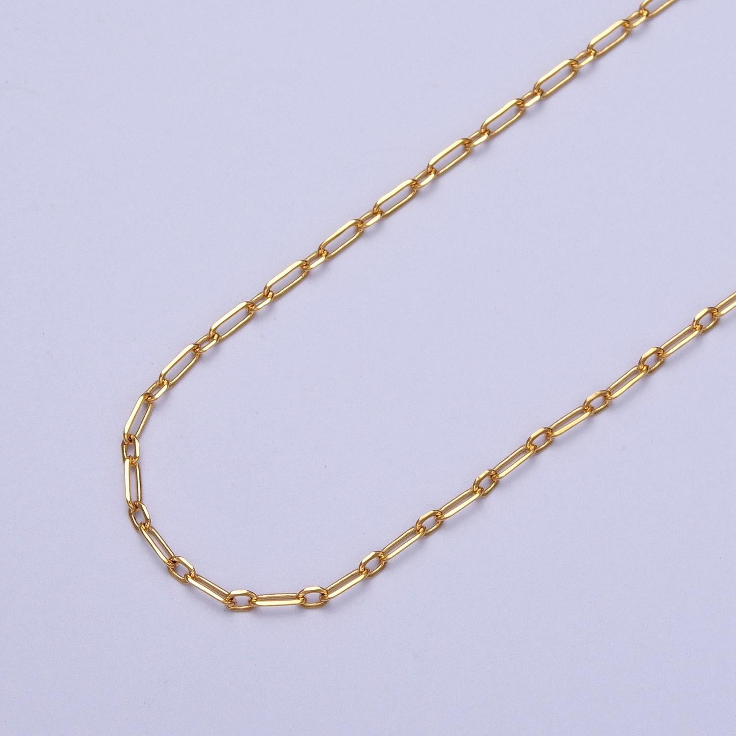 24k gold filled silver dainty 1.8mm flat edge paper clip cable link wholesale jewelry making unfinished chain | roll-971