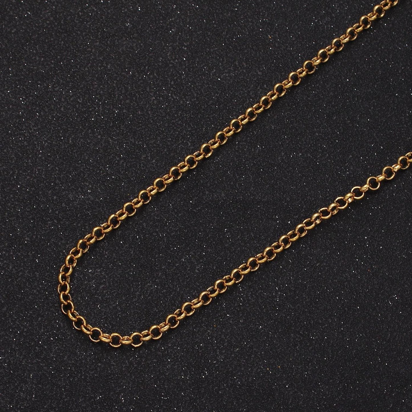 24k gold filled 3.5mm round rolo unfinished wholesale unfinished gold, silver jewelry making component chain by yard | roll-966, roll-967
