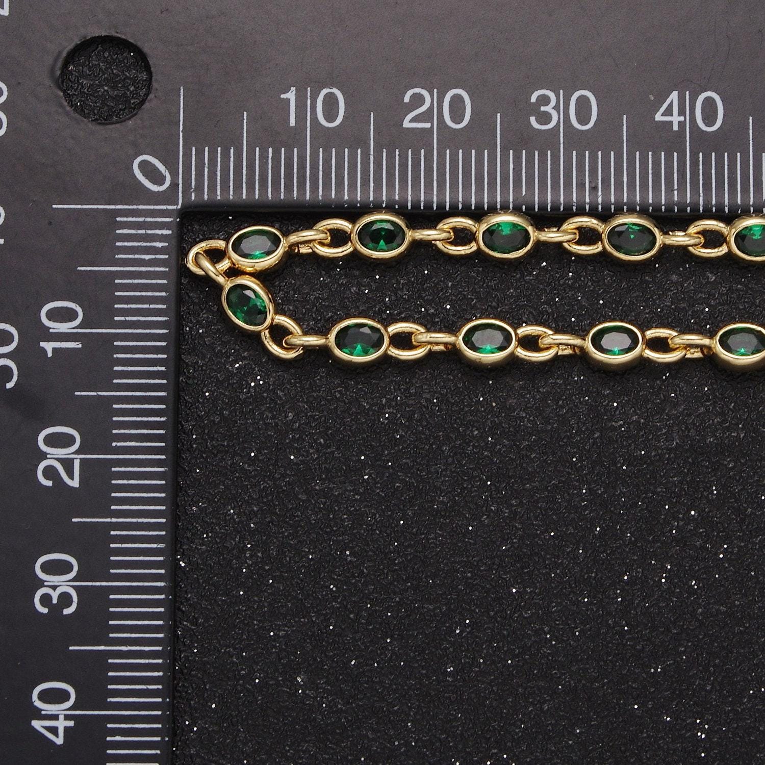 4.0mm 24k gold filled oval bezel link unsoldered cut cubic zirconia cz chain by yard bulk wholesale | roll-754, -755, -756, -859